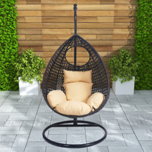 HANGING SWING WITH STAND FOR BALCONY , GARDEN SWING (DARK BROWN)